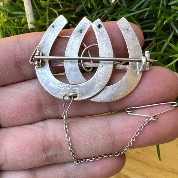 Antique 1800s Victorian Brooch‎ Pin 1 5/8" Double Horseshoe Sterling C Clasp - Picture 6 of 12